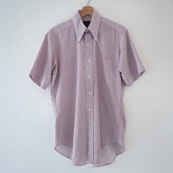Vtg 60s 70s Mens Sears Polkadot Button Up Shirt Dagger Collar MCM Mod Sz M Retro - Picture 1 of 9